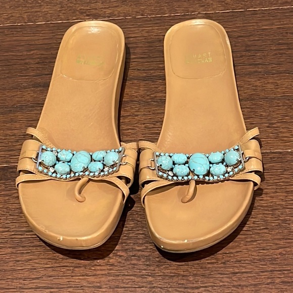 Stuart Weitzman Women’s Tan and Turquoise Sandals Size 9 - Picture 1 of 7